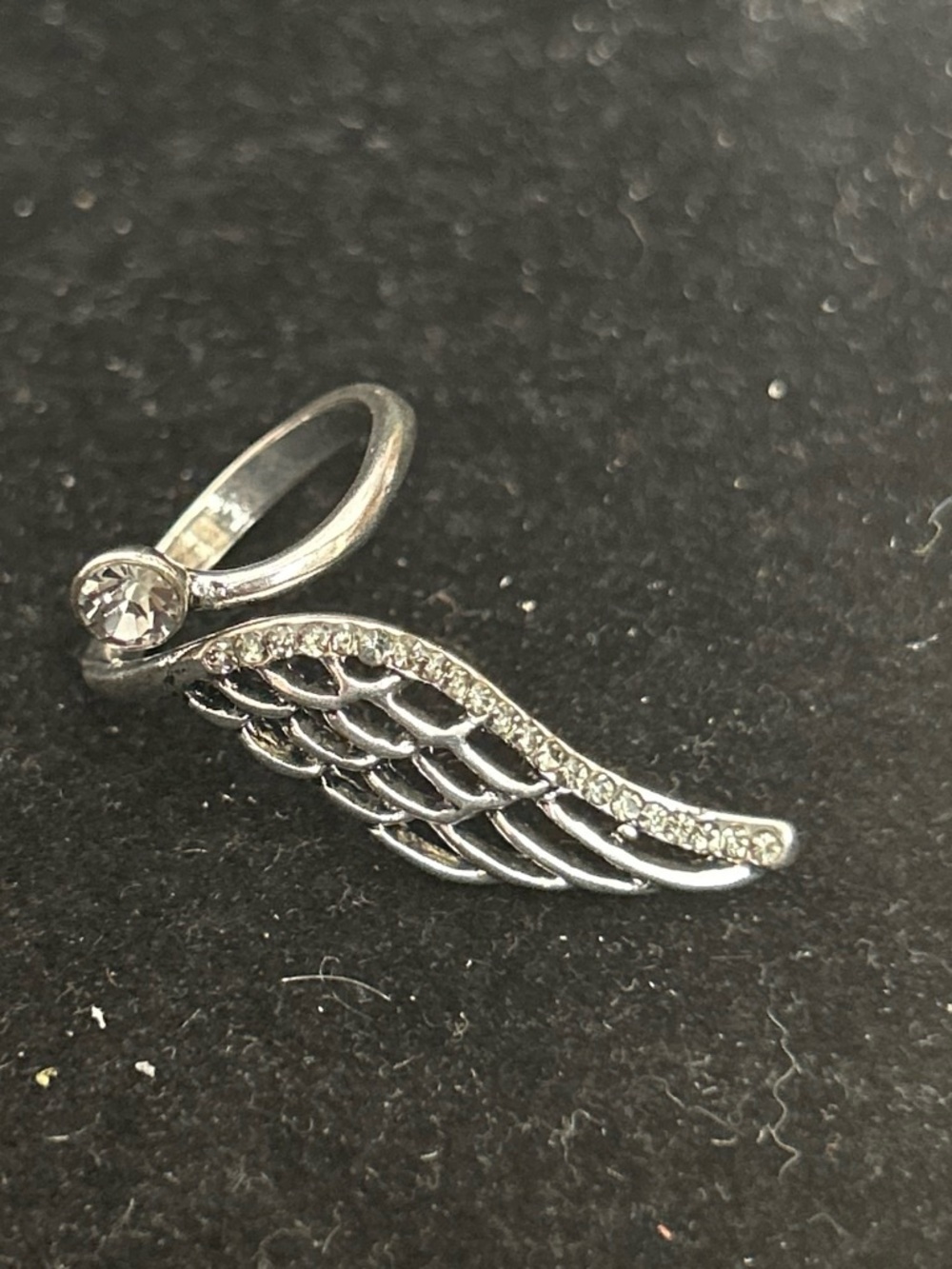 Silver color Wing Pendant Charm with Clear Stones adjustable ring